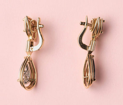Vintage Cartier Diamond, 18ct Gold and Platinum Drop Earrings