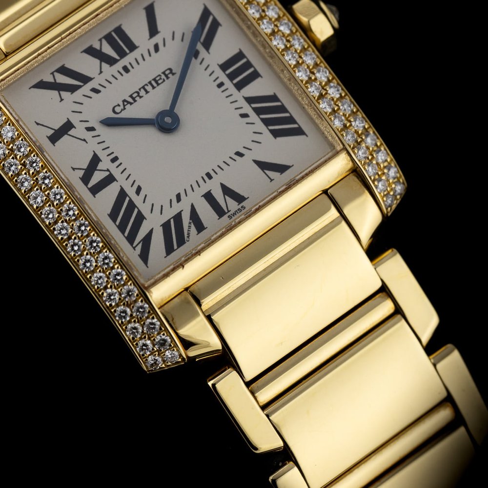Cartier Tank Francaise 1821 Midsize Yellow Gold Watch Diamonds