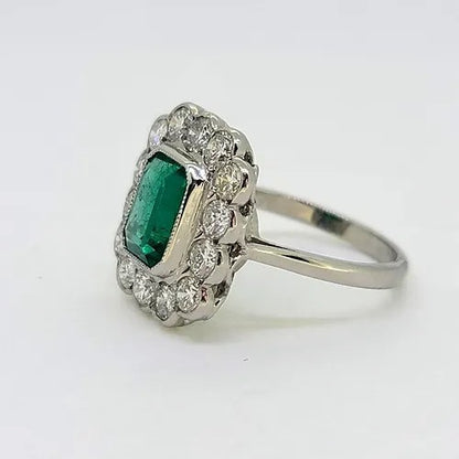 2.50ct Emerald and Diamond Floral Cluster Ring in Platinum