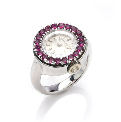 Vintage ladies Baume and Mercier Platinum Watch Ring with Rubies
