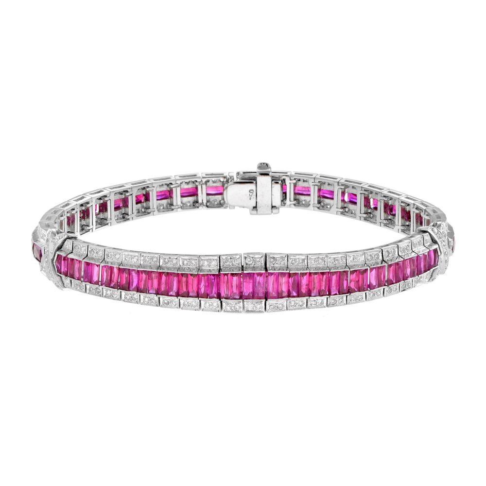 15.04ct French Cut Ruby and Diamond Line Bracelet