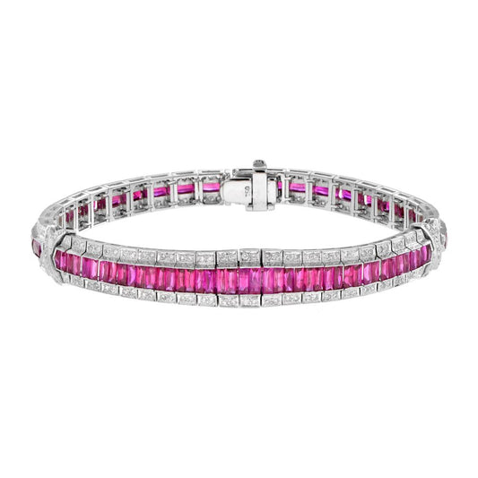 15.04ct French Cut Ruby and Diamond Line Bracelet