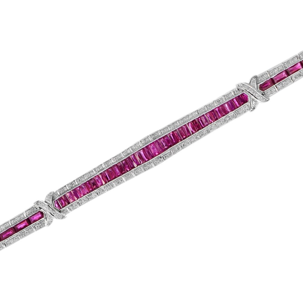 15.04ct French Cut Ruby and Diamond Line Bracelet