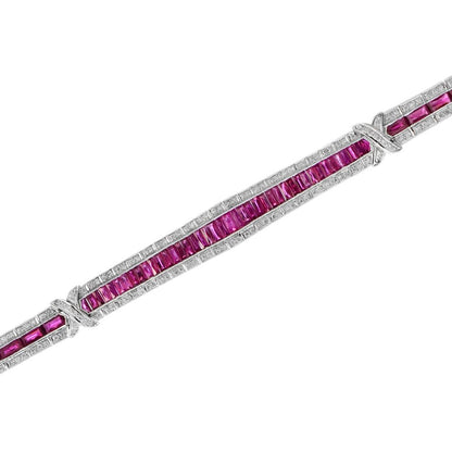 15.04ct French Cut Ruby and Diamond Line Bracelet