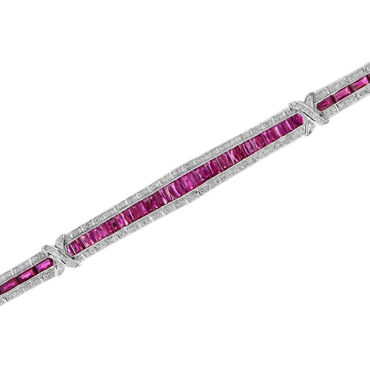 15.04ct French Cut Ruby and Diamond Line Bracelet