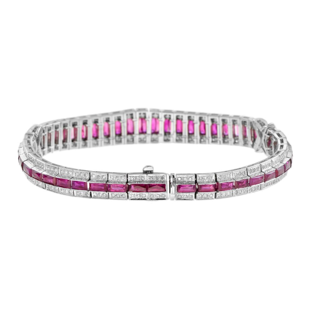 15.04ct French Cut Ruby and Diamond Line Bracelet
