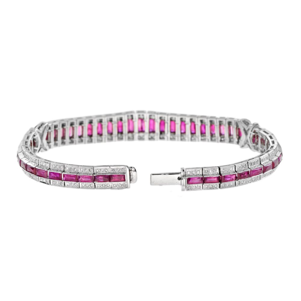 15.04ct French Cut Ruby and Diamond Line Bracelet