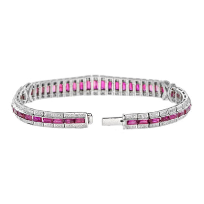 15.04ct French Cut Ruby and Diamond Line Bracelet