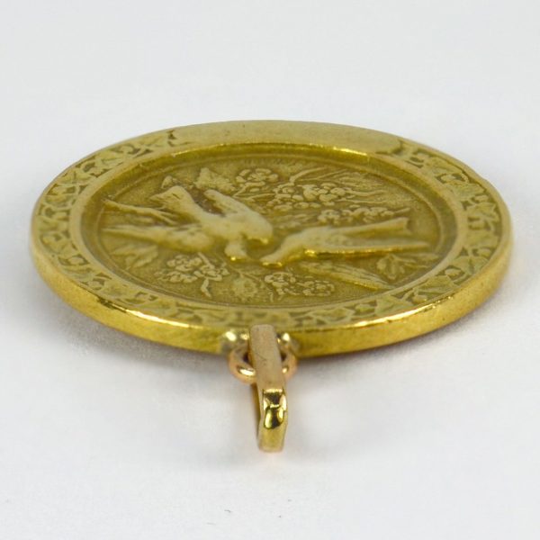 French Cupid and Lovebirds 18ct Yellow Gold Charm Pendant
