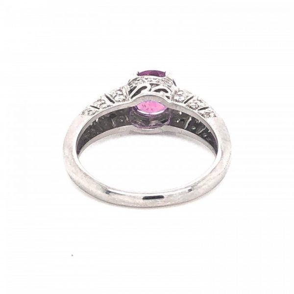 Pink Sapphire and Diamond Ring in Platinum, 1.57 carats