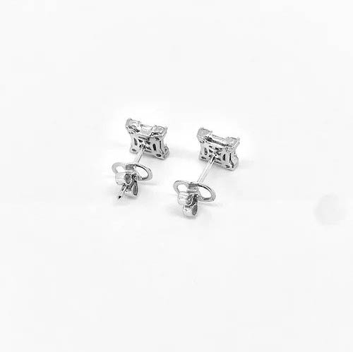 Brilliant and Baguette Diamond Square Shaped Stud Earrings, 0.84 carats