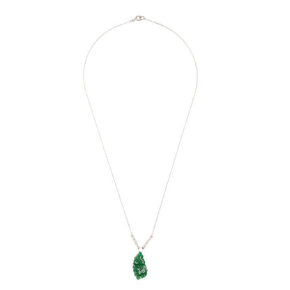 Art Deco GIA Certified A Grade Carved Jade Pendant Necklace with and Old Cut Diamonds