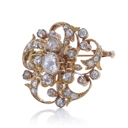 Victorian Antique 3ct Rose Cut Diamond En Tremblant Flower Brooch. Mid 19th century Circa 1850s