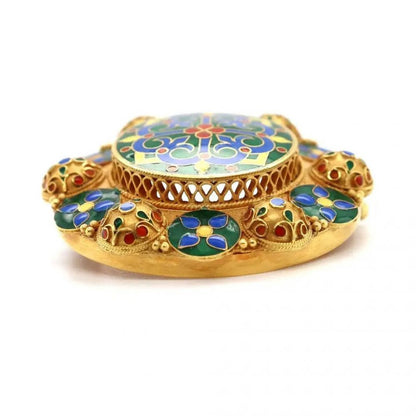 Vintage Lalaounis Enamel and Gold Cross Mandala Brooch
