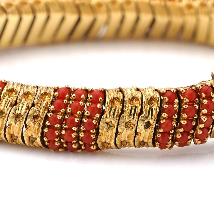 Vintage 1960s Cartier 18ct Yellow Gold and Coral Signori and Bondioli Bracelet