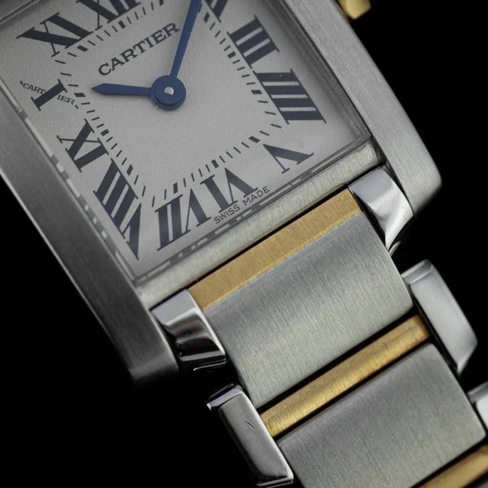 Vintage Ladies Cartier Tank Francaise 2384 Steel and Gold Quartz Watch with Box and Papers and Cartier Warranty, Circa 1999