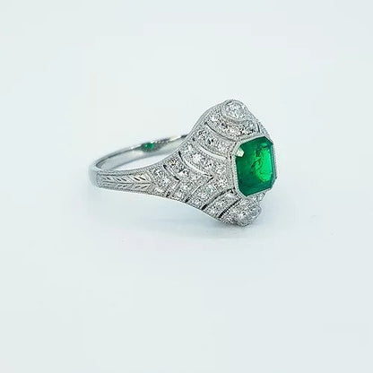 Art Deco Style Colombian Emerald and Diamond Domed Cocktail Ring