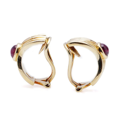 Vintage Boucheron Cabochon Ruby and 18ct Yellow Gold Clip On Earrings