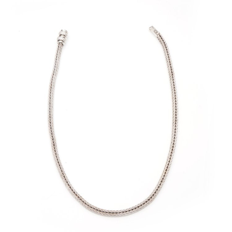 Vintage Italian La Pepita 18ct White Gold Woven Wheat Necklace with 1.08ct Diamond Set Clasp, Circa 1990s