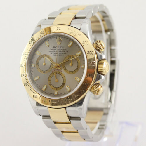 Rolex Daytona Cosmograph 116523 Automatic 40mm Chronograph Watch in Steel and Gold, grey dial, on a steel and gold Oyster bracelet, Circa 2000s, with Rolex box and papers