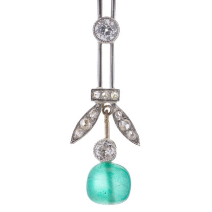 Edwardian Antique Emerald Pearl Diamond Drop Earrings, 1.70 carats