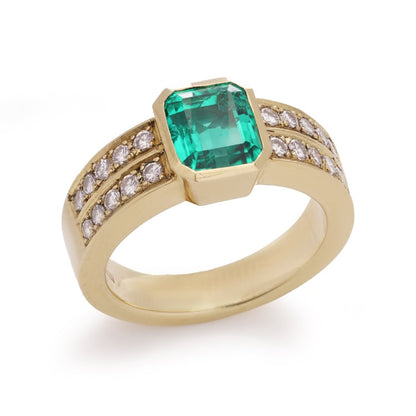 Vintage Certified 1.80ct Natural No Oil Colombian Emerald and Diamond Engagement Ring