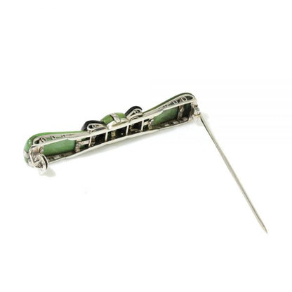 Art Deco Jadeite, Onyx and Old Cut Diamond Bow Brooch in Platinum
