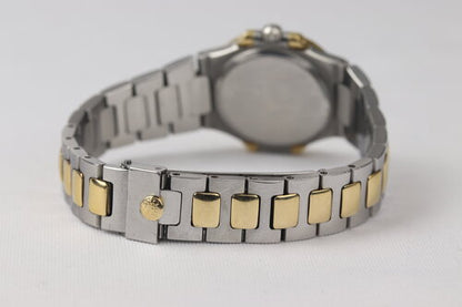 Patek Philippe Ladies 4700 Nautilus 27mm Steel and Gold Quartz Watch, golden face, date aperture at 3 o'clock, Steel and gold bracelet