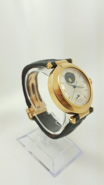 Cartier Pasha 18ct Night and Day 38mm Automatic Watch, silver patterned dial, white surround, luminous sword-shaped hands, night and day display, date sub-dials, skeleton display back, black leather strap with a 18ct Cartier Deloyant Clasp