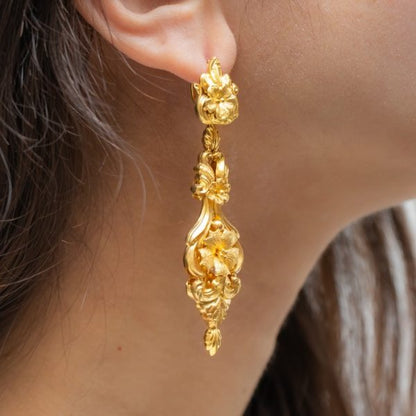 Antique Georgian Gold Ornate Drop Earrings, Circa 1820