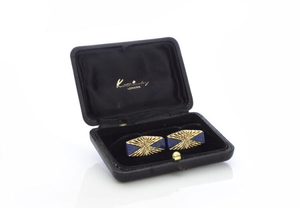 Kutchinsky Vintage Lapis Lazuli and 18ct Yellow Gold Cufflinks, in original box, Circa 1970s