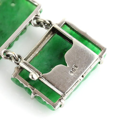 Vintage 1970s Carved Jadeite Jade Panel Bracelet in White Gold
