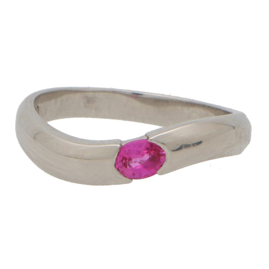 Pink Sapphire Curved Wave Band Ring in Platinum