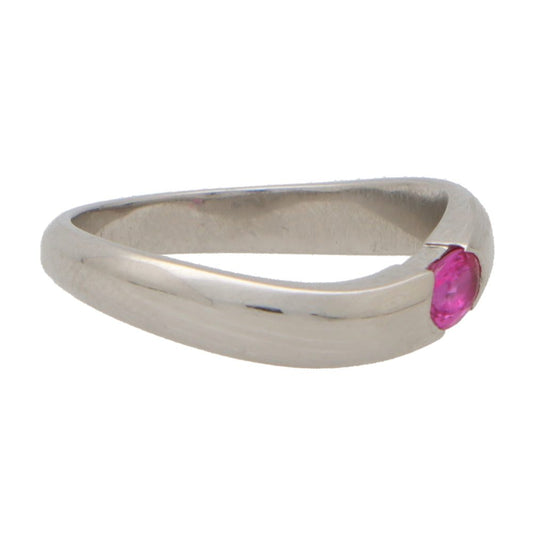 Pink Sapphire Curved Wave Band Ring in Platinum