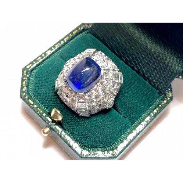 Vintage 9.10ct Sapphire and Diamond Bombé Ring