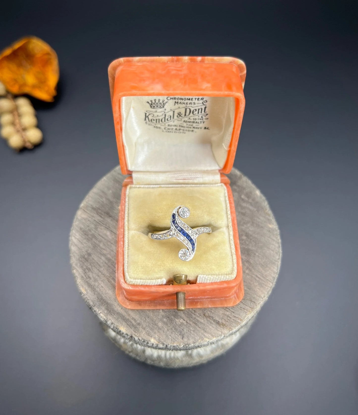Antique Art Deco 18 Carat Gold And Platinum Sapphire Diamond Swirl Ring