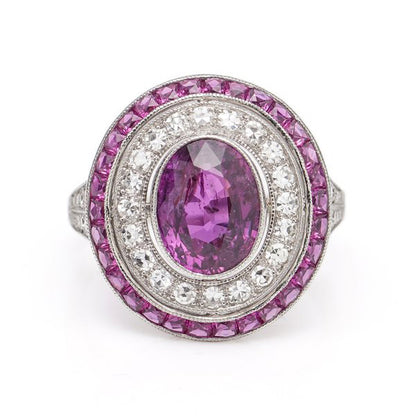 Ruby and Diamond Double Cluster Dress Ring in Platinum