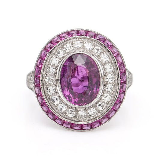 Ruby and Diamond Double Cluster Dress Ring in Platinum