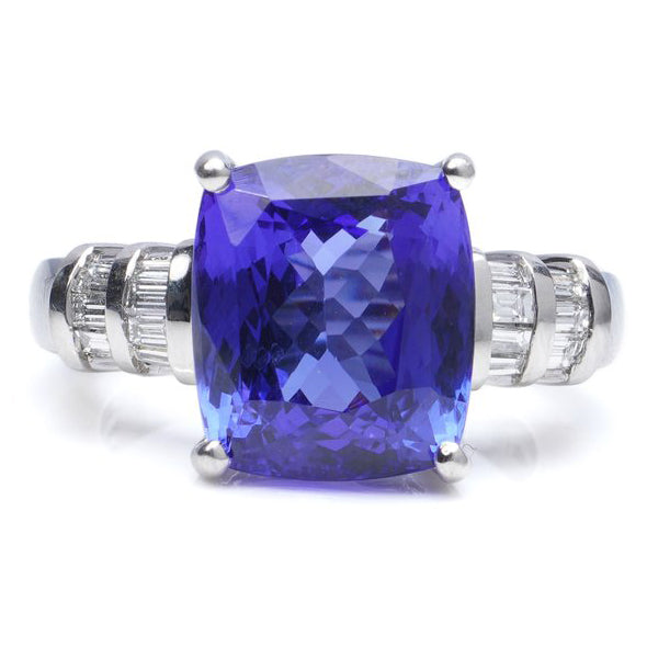 9.5ct Cushion Cut Tanzanite and Baguette Diamond Ring