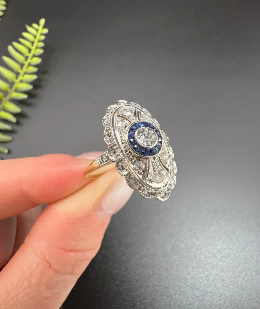 Antique Edwardian Sapphire and Diamond Panel Dress Ring