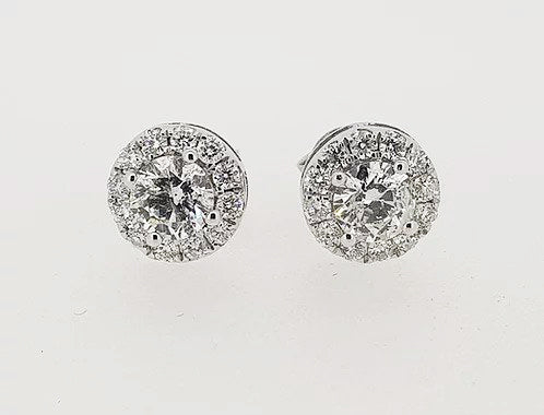 1.51ct Diamond Halo Cluster Stud Earrings, G Colour, round brilliant-cut diamonds, claw set in 18ct white gold, post and butterfly fittings