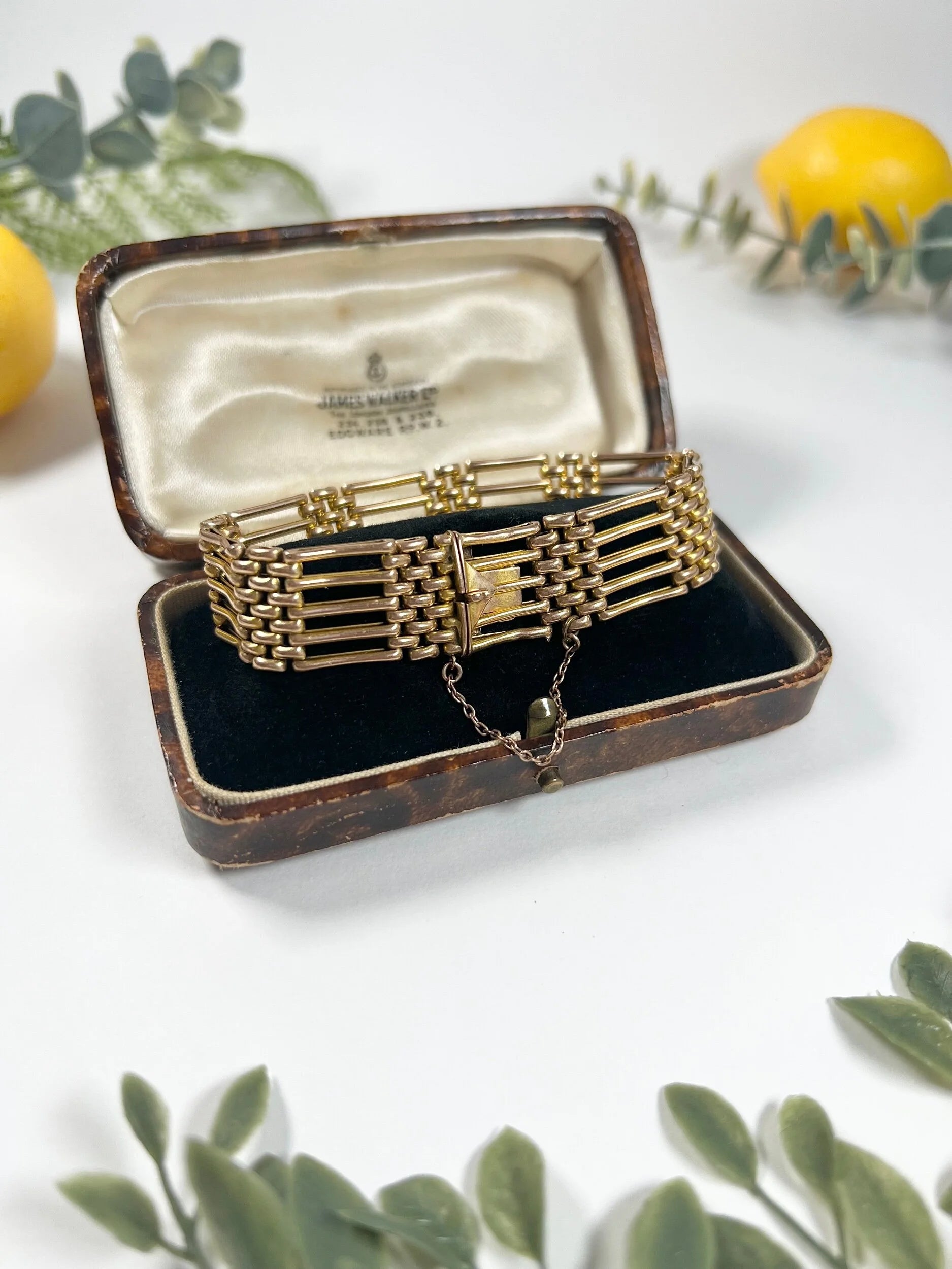Antique 9 Carat Gold Edwardian Five Row Gate Bracelet