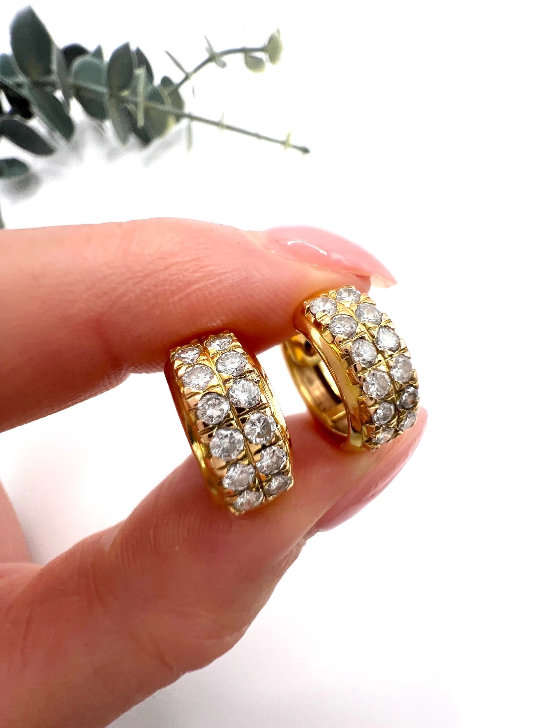Vintage 18 Carat Yellow Gold Diamond Huggies Hoop Earrings, Circa 2000