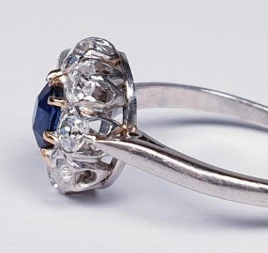 Art Deco Sapphire and Diamond Cluster Engagement Ring