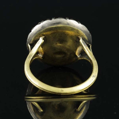 Antique Georgian 2ct Cabochon Sapphire and Diamond Cluster Ring