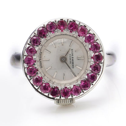 Vintage ladies Baume and Mercier Platinum Watch Ring with Rubies