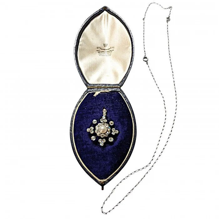 Victorian Antique Natural Pearl and Diamond Snowflake Cluster Pendant Brooch
