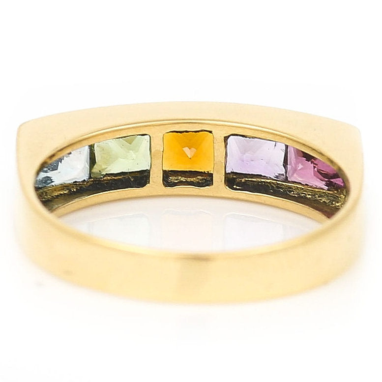Princess Cut Multi Gemstone Rainbow Five Stone Ring