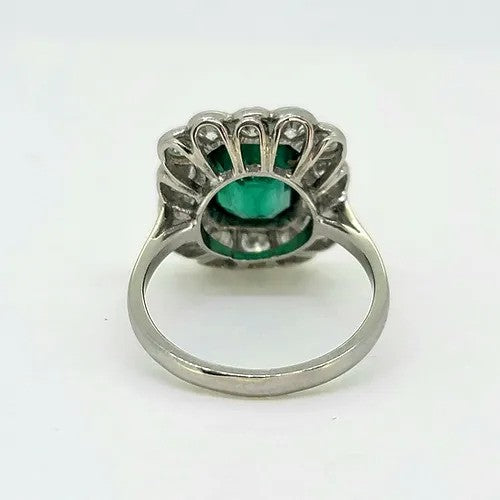 2.50ct Emerald and Diamond Floral Cluster Ring in Platinum