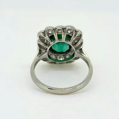 2.50ct Emerald and Diamond Floral Cluster Ring in Platinum